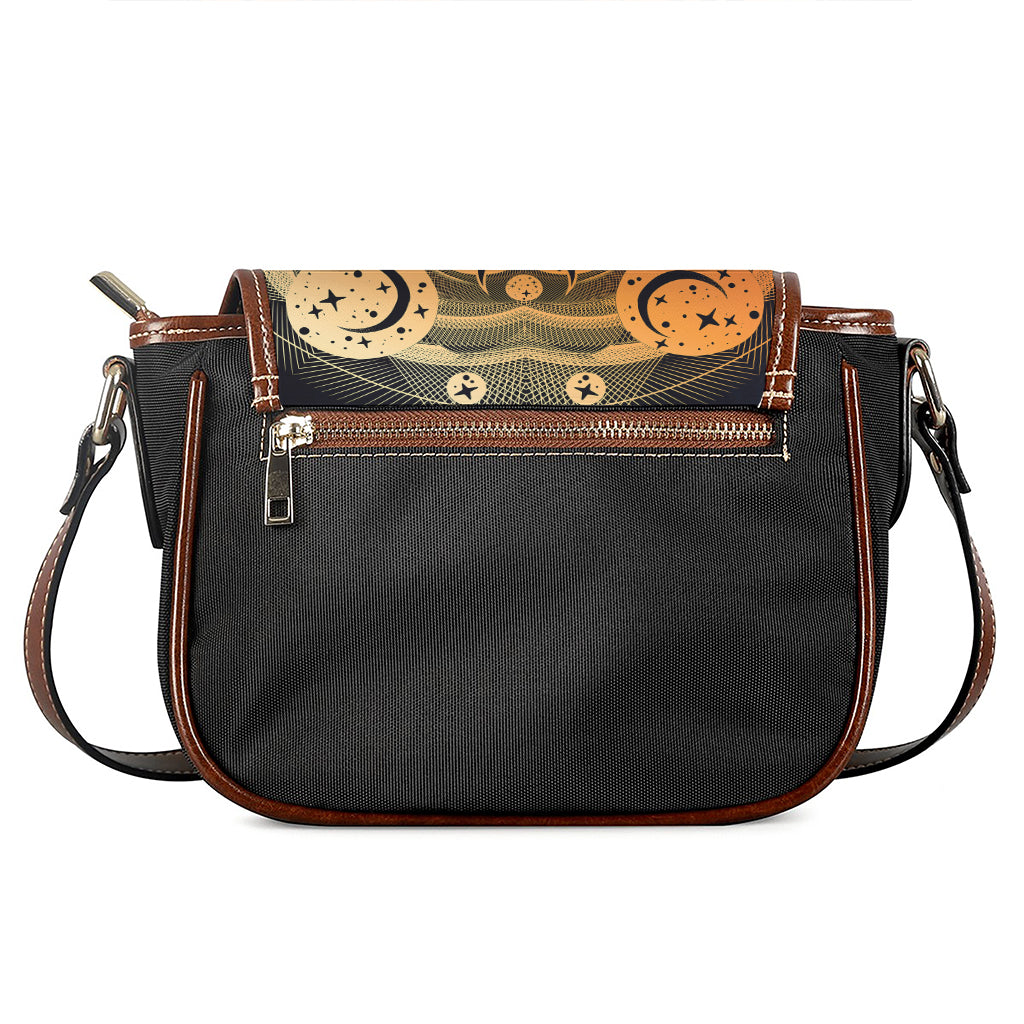 Wiccan Girl And Magical Moon Print Saddle Bag