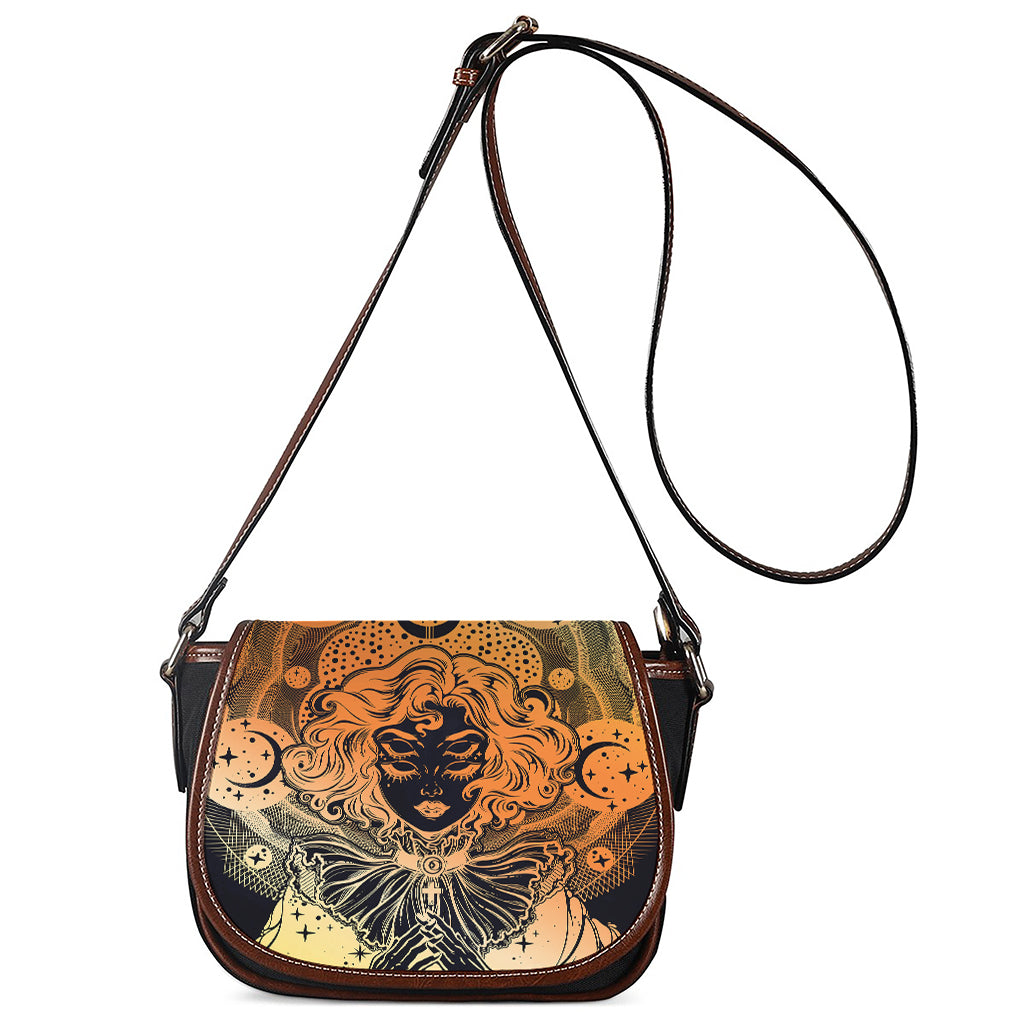 Wiccan Girl And Magical Moon Print Saddle Bag