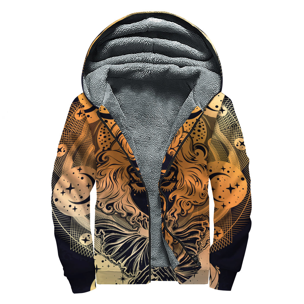 Wiccan Girl And Magical Moon Print Sherpa Lined Zip Up Hoodie
