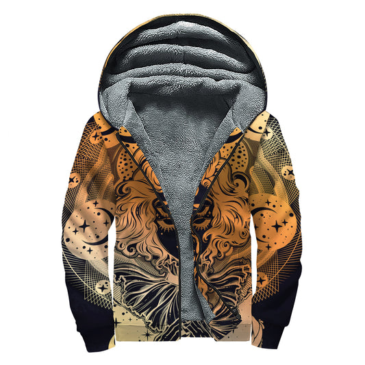 Wiccan Girl And Magical Moon Print Sherpa Lined Zip Up Hoodie