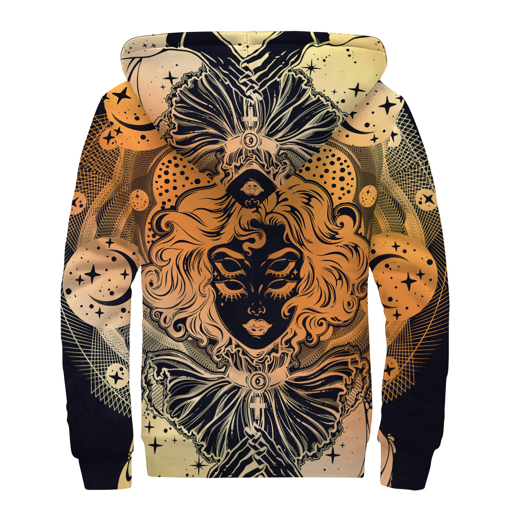 Wiccan Girl And Magical Moon Print Sherpa Lined Zip Up Hoodie