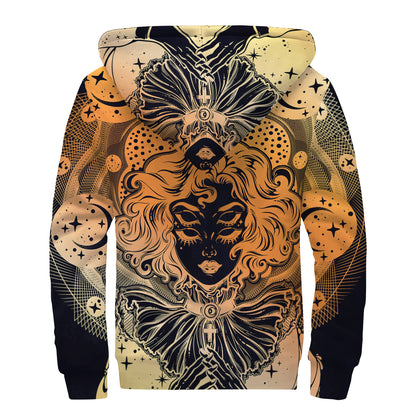 Wiccan Girl And Magical Moon Print Sherpa Lined Zip Up Hoodie