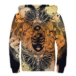 Wiccan Girl And Magical Moon Print Sherpa Lined Zip Up Hoodie