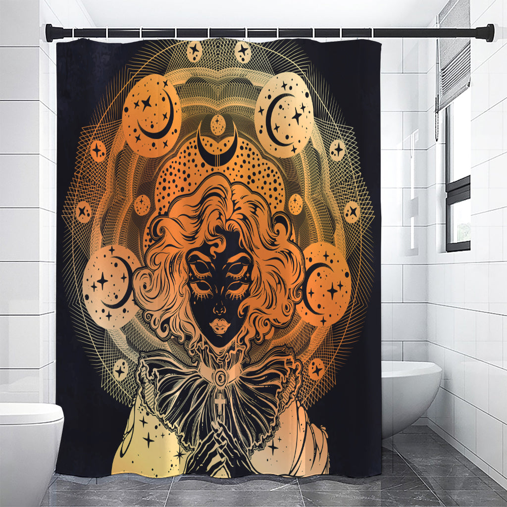 Wiccan Girl And Magical Moon Print Shower Curtain