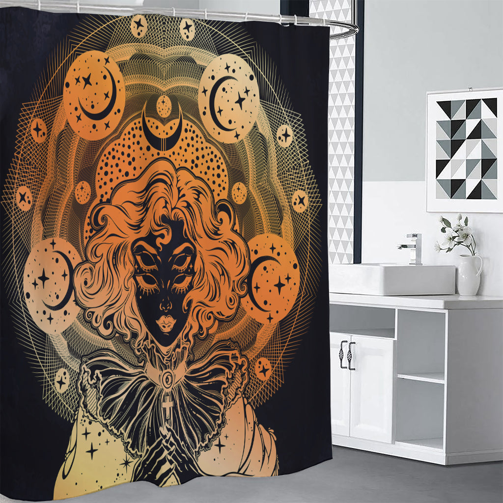Wiccan Girl And Magical Moon Print Shower Curtain