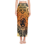 Wiccan Girl And Magical Moon Print Side Slit Maxi Skirt