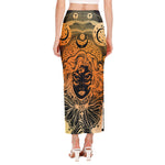 Wiccan Girl And Magical Moon Print Side Slit Maxi Skirt