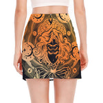 Wiccan Girl And Magical Moon Print Side Slit Mini Skirt