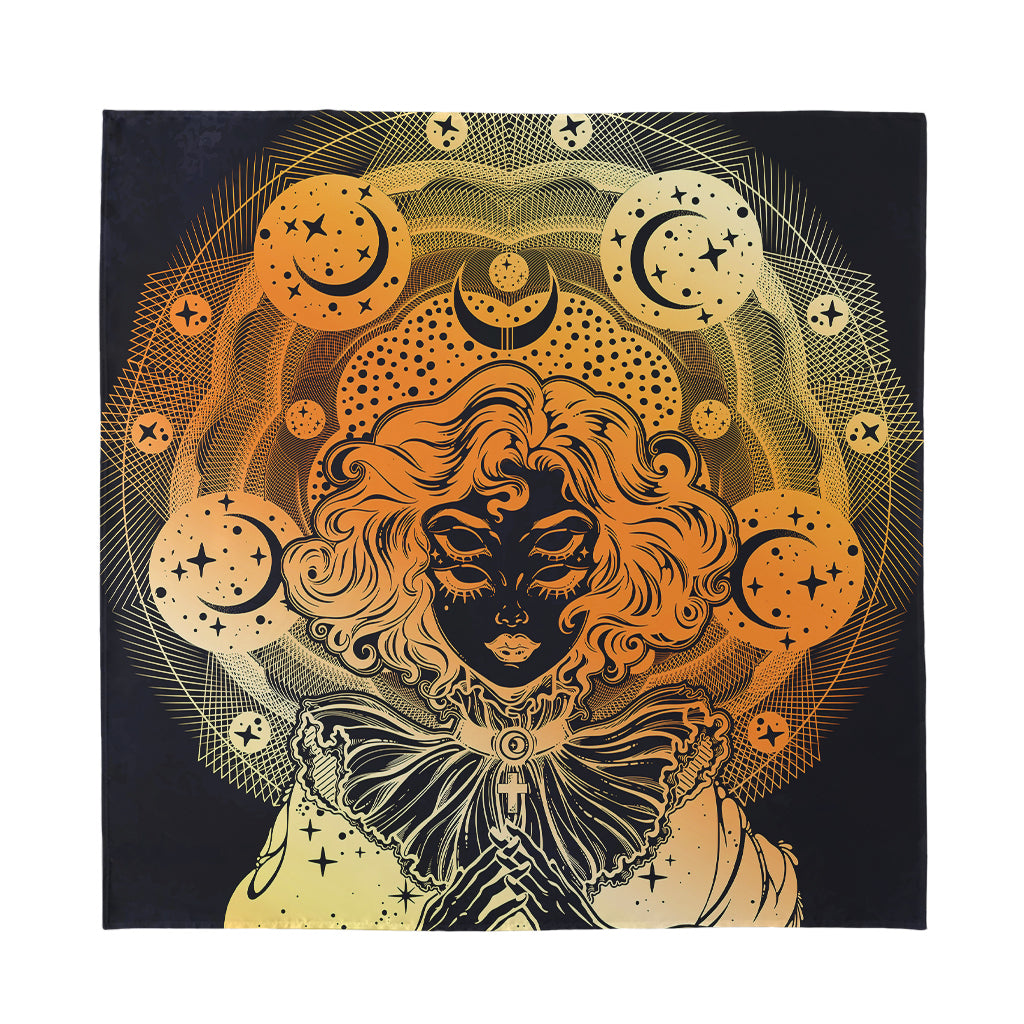Wiccan Girl And Magical Moon Print Silk Bandana