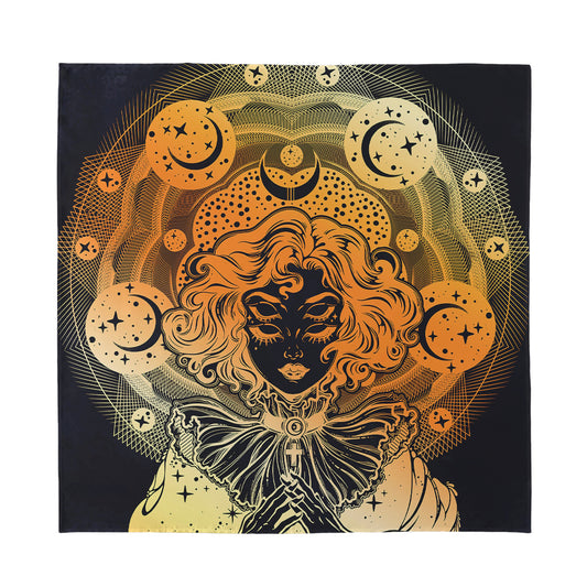 Wiccan Girl And Magical Moon Print Silk Bandana