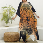 Wiccan Girl And Magical Moon Print Silk V-Neck Kaftan Dress