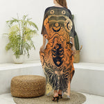Wiccan Girl And Magical Moon Print Silk V-Neck Kaftan Dress