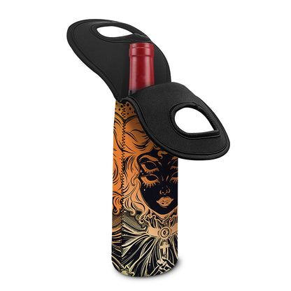 Wiccan Girl And Magical Moon Print Single Neoprene Wine Tote
