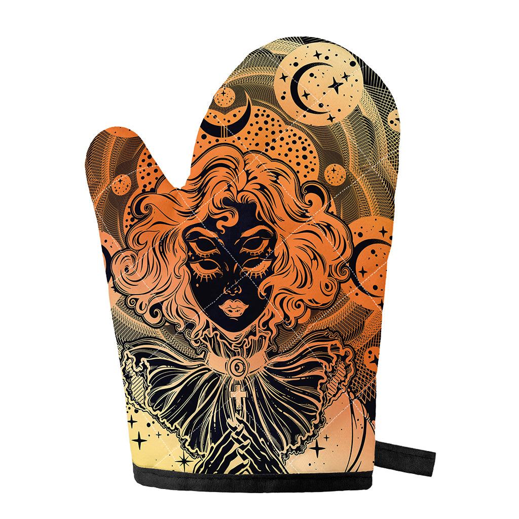 Wiccan Girl And Magical Moon Print Single Oven Mitt