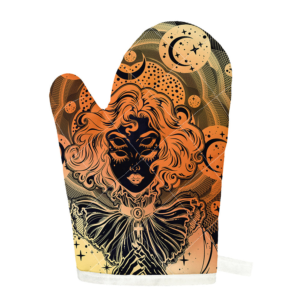 Wiccan Girl And Magical Moon Print Single Oven Mitt