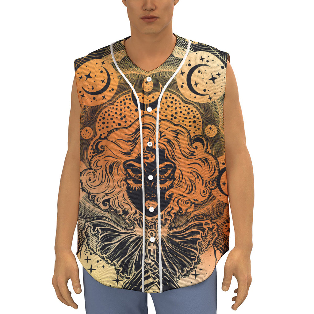 Wiccan Girl And Magical Moon Print Sleeveless Baseball Jersey