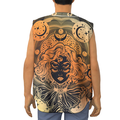 Wiccan Girl And Magical Moon Print Sleeveless Baseball Jersey