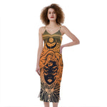 Wiccan Girl And Magical Moon Print Slim Fit Midi Cami Dress