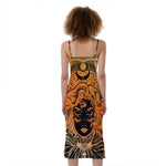 Wiccan Girl And Magical Moon Print Slim Fit Midi Cami Dress