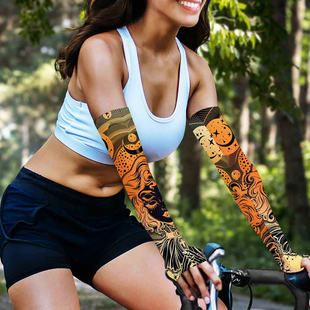 Wiccan Girl And Magical Moon Print Sun Protection Arm Sleeves