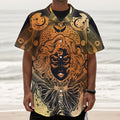 Wiccan Girl And Magical Moon Print Textured Short Sleeve Shirt