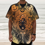 Wiccan Girl And Magical Moon Print Textured Short Sleeve Shirt