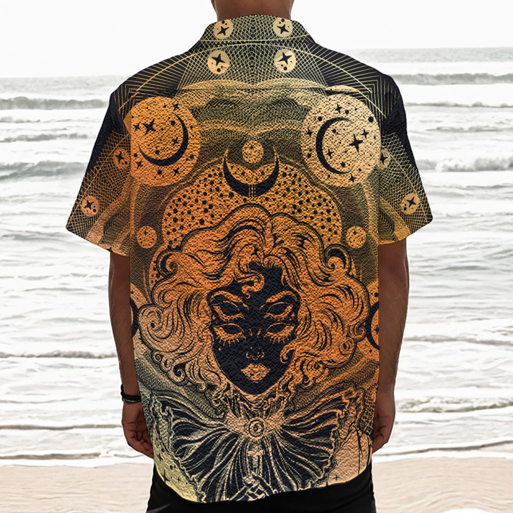 Wiccan Girl And Magical Moon Print Textured Short Sleeve Shirt