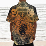 Wiccan Girl And Magical Moon Print Textured Short Sleeve Shirt