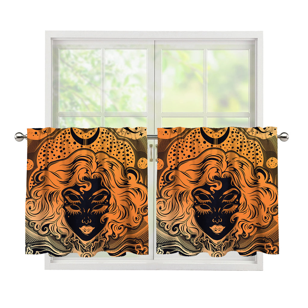 Wiccan Girl And Magical Moon Print Tier Curtains