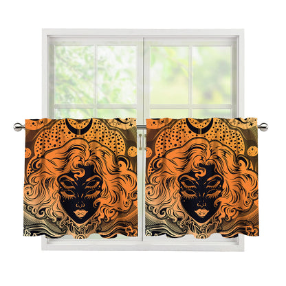 Wiccan Girl And Magical Moon Print Tier Curtains