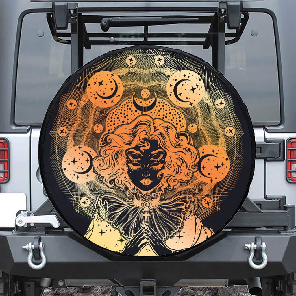 Wiccan Girl And Magical Moon Print Tire Cover