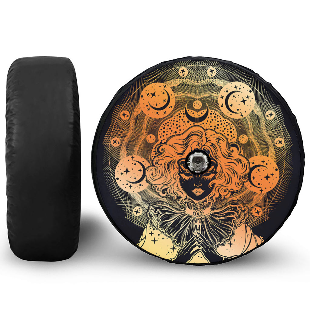 Wiccan Girl And Magical Moon Print Tire Cover With Camera Hole