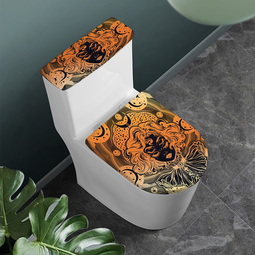 Wiccan Girl And Magical Moon Print Toilet Lid And Tank Cover Set