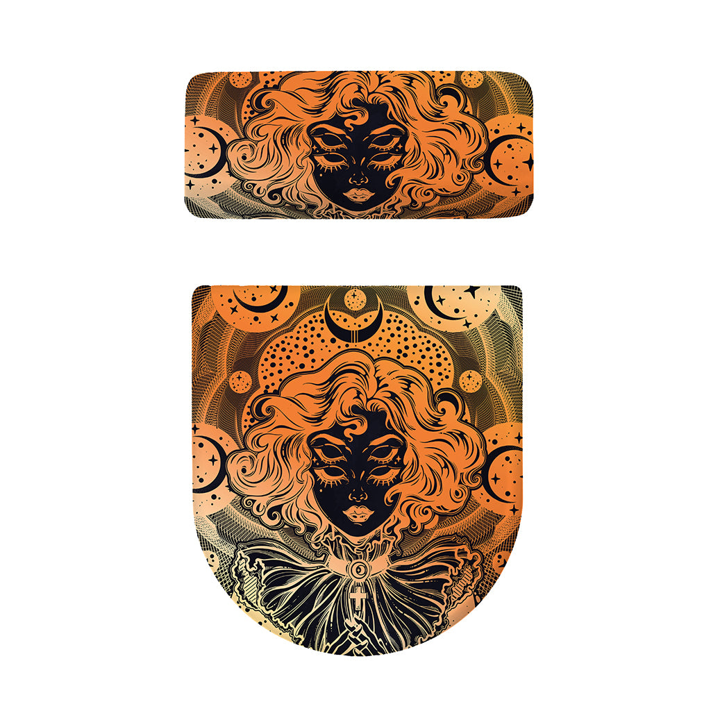 Wiccan Girl And Magical Moon Print Toilet Lid And Tank Cover Set