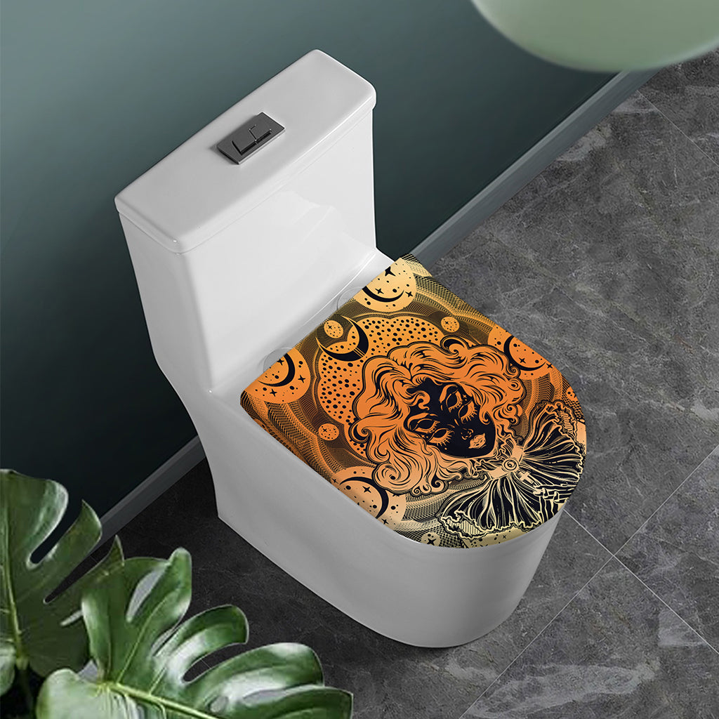Wiccan Girl And Magical Moon Print Toilet Lid Cover