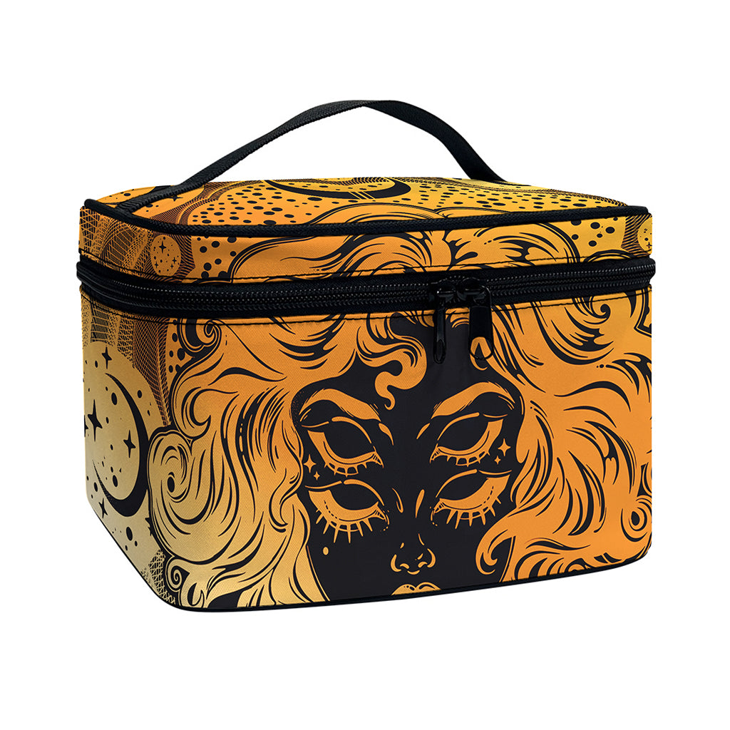 Wiccan Girl And Magical Moon Print Travel Makeup Bag