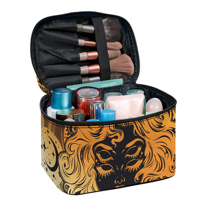 Wiccan Girl And Magical Moon Print Travel Makeup Bag