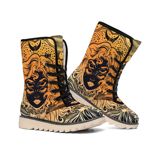 Wiccan Girl And Magical Moon Print Winter Boots