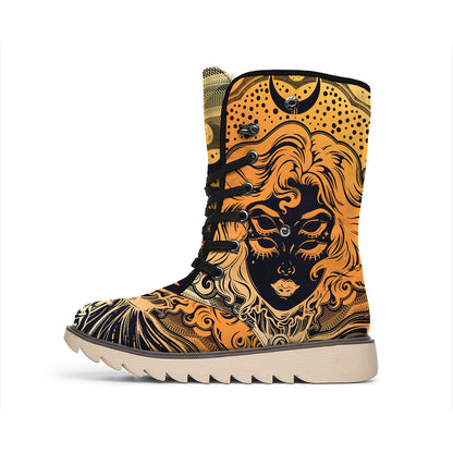 Wiccan Girl And Magical Moon Print Winter Boots