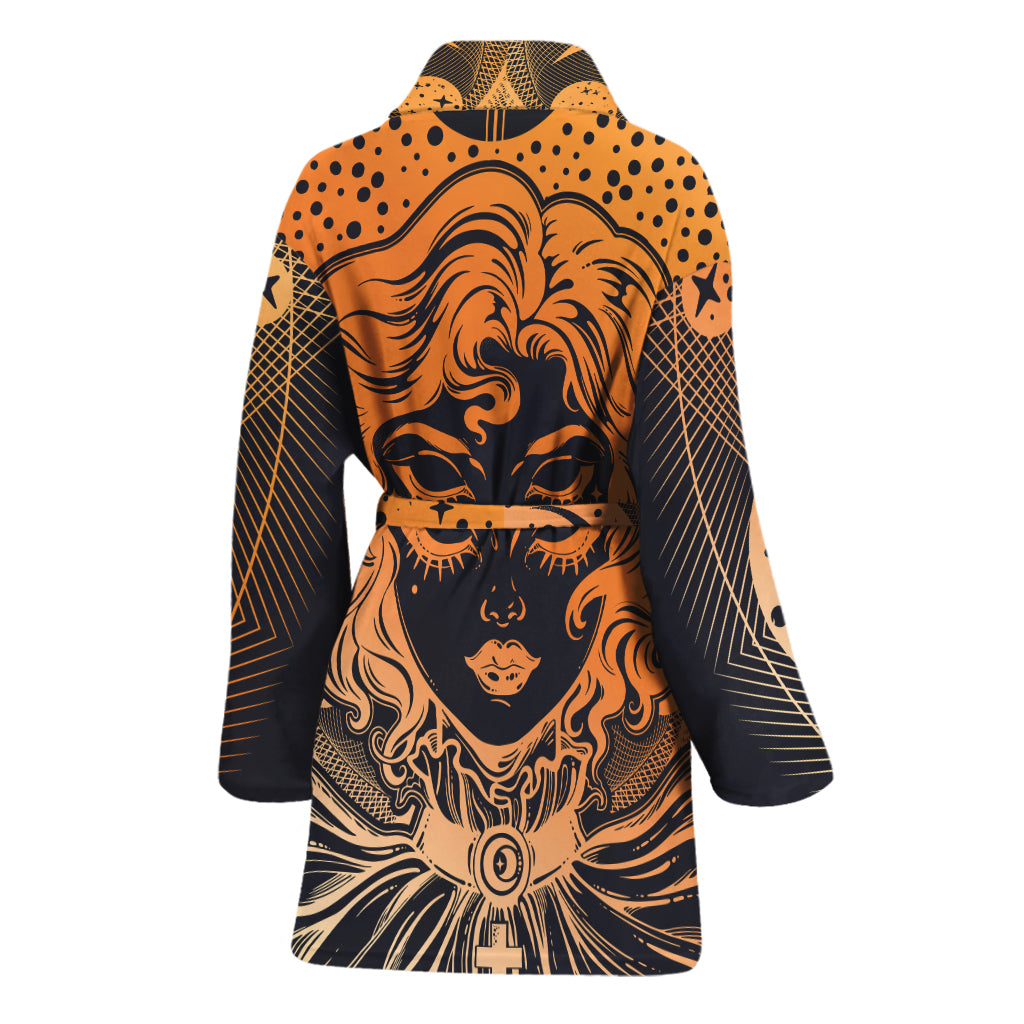 Wiccan Girl And Magical Moon Print Women's Bathrobe