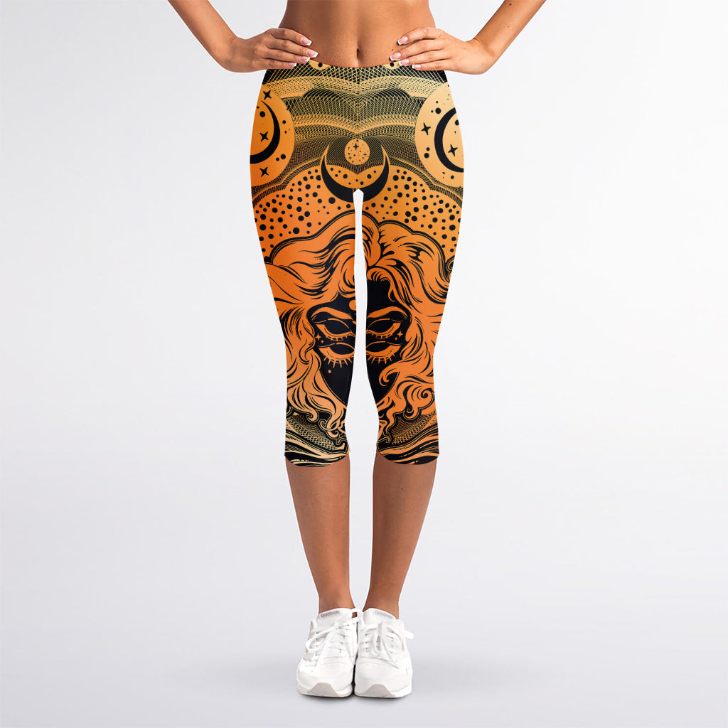 Wiccan Girl And Magical Moon Print Women's Capri Leggings