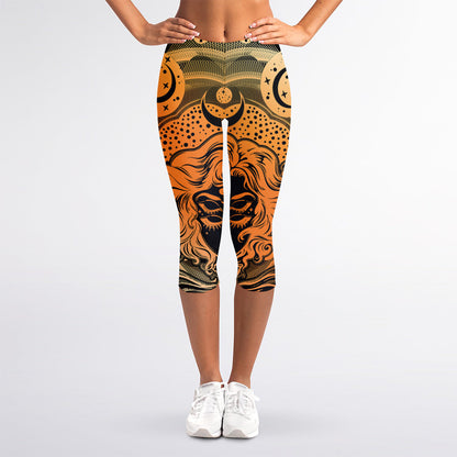 Wiccan Girl And Magical Moon Print Women's Capri Leggings