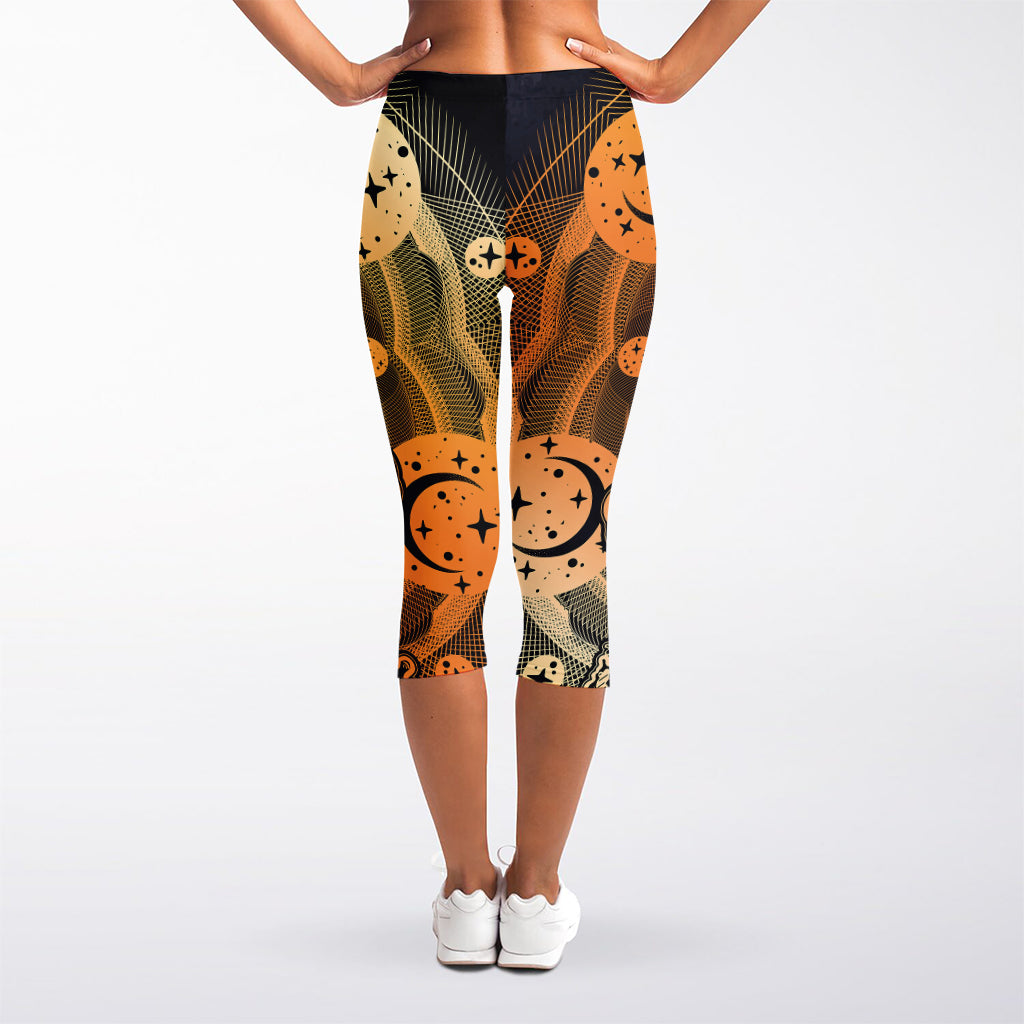 Wiccan Girl And Magical Moon Print Women's Capri Leggings