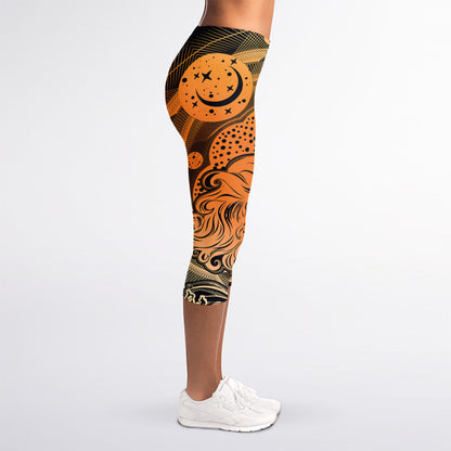 Wiccan Girl And Magical Moon Print Women's Capri Leggings