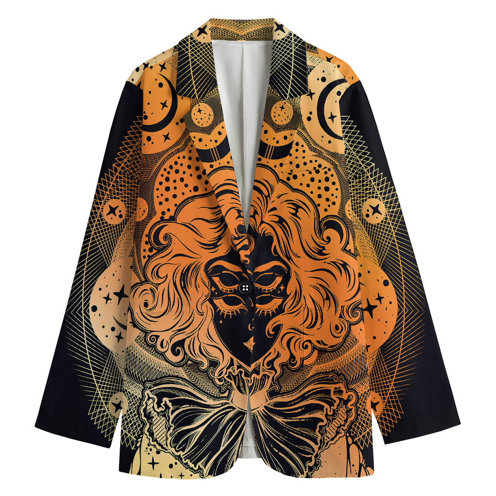 Wiccan Girl And Magical Moon Print Women's Cotton Blazer