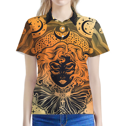 Wiccan Girl And Magical Moon Print Women's Polo Shirt