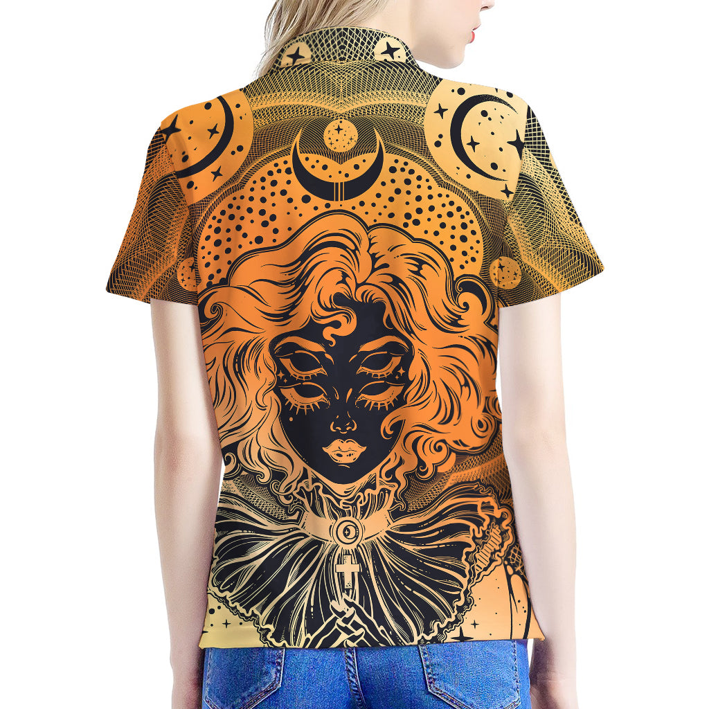 Wiccan Girl And Magical Moon Print Women's Polo Shirt
