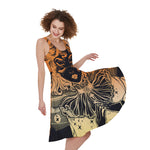 Wiccan Girl And Magical Moon Print Women's Sleeveless Dress