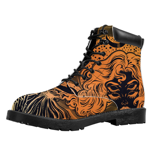 Wiccan Girl And Magical Moon Print Work Boots