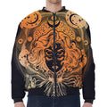 Wiccan Girl And Magical Moon Print Zip Sleeve Bomber Jacket